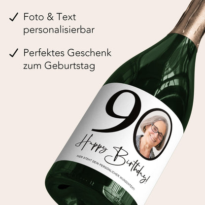 90. Geburtstag Sektetiketten personalisiert Foto Sekt Flaschenetiketten Geburtstagsgeschenk Geschenk Sektflasche Etiketten 2 Stk. | 10x12 cm