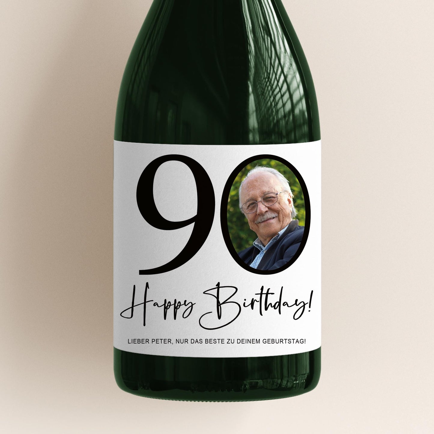 90. Geburtstag Sektetiketten personalisiert Foto Sekt Flaschenetiketten Geburtstagsgeschenk Geschenk Sektflasche Etiketten 2 Stk. | 10x12 cm