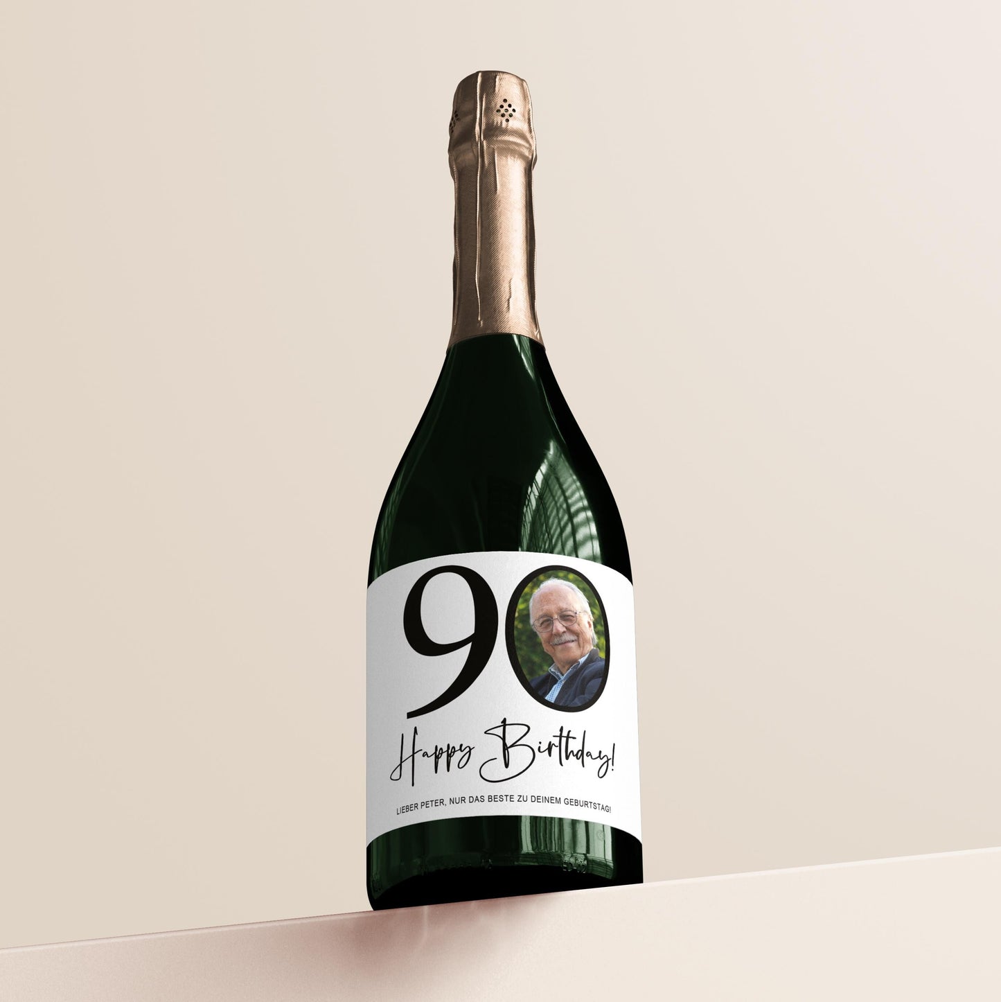 90. Geburtstag Sektetiketten personalisiert Foto Sekt Flaschenetiketten Geburtstagsgeschenk Geschenk Sektflasche Etiketten 2 Stk. | 10x12 cm