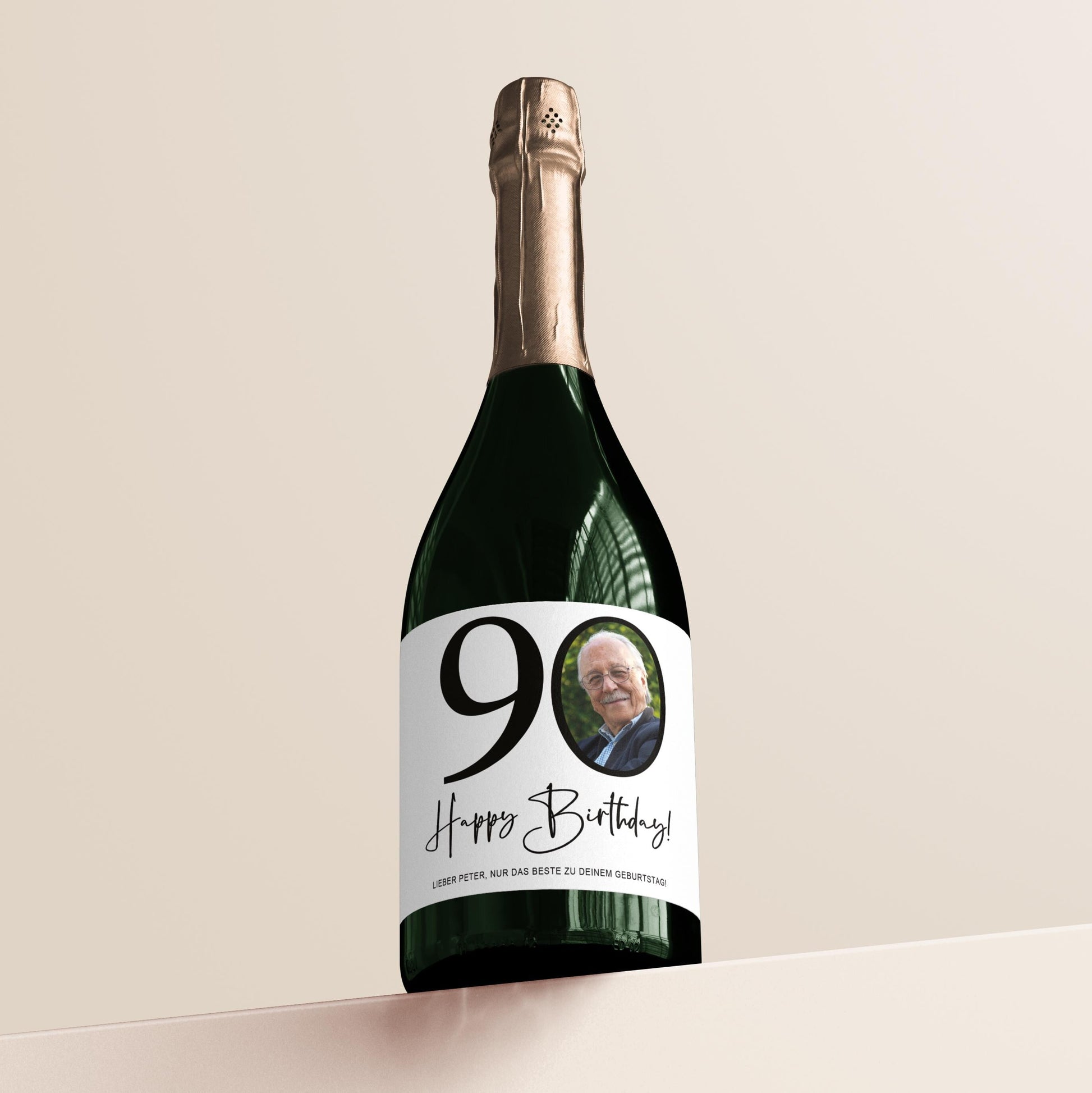 90. Geburtstag Sektetiketten personalisiert Foto Sekt Flaschenetiketten Geburtstagsgeschenk Geschenk Sektflasche Etiketten 2 Stk. | 10x12 cm