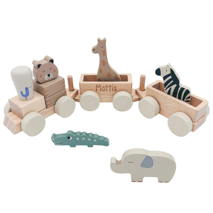 Holzzug mit Namen personalisiert Holzeisenbahn Geburt Geburtsgeschenk Jungen Mädchen Zug aus Holz Baby Geschenk Holzspielzeug