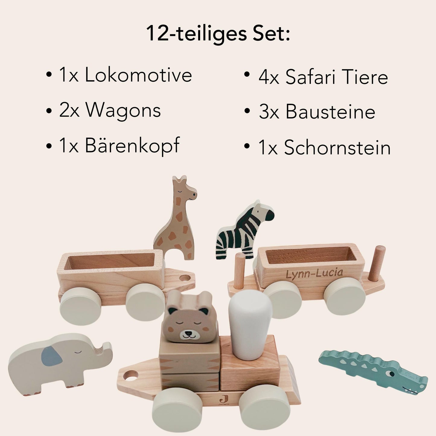 Holzzug mit Namen personalisiert Holzeisenbahn Geburt Geburtsgeschenk Jungen Mädchen Zug aus Holz Baby Geschenk Holzspielzeug