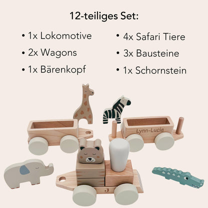 Holzzug mit Namen personalisiert Holzeisenbahn Geburt Geburtsgeschenk Jungen Mädchen Zug aus Holz Baby Geschenk Holzspielzeug