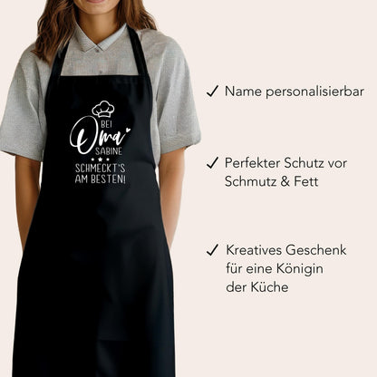Oma Schürze personalisiert Kochschürze Damen Geschenk Geburtstag Großmutter Küchenschürze Muttertagsgeschenk Backschürze Schwarz