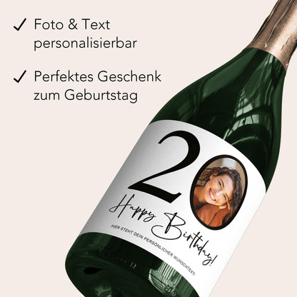 20. Geburtstag Sektetiketten personalisiert Foto Sekt Flaschenetiketten Geburtstagsgeschenk Geschenk Sektflasche Etiketten 2 Stk. | 10x12 cm