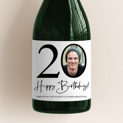 20. Geburtstag Sektetiketten personalisiert Foto Sekt Flaschenetiketten Geburtstagsgeschenk Geschenk Sektflasche Etiketten 2 Stk. | 10x12 cm