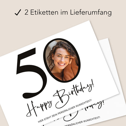 50. Geburtstag Sektetiketten personalisiert Foto Sekt Flaschenetiketten Geburtstagsgeschenk Geschenk Sektflasche Etiketten 2 Stk. | 10x12 cm