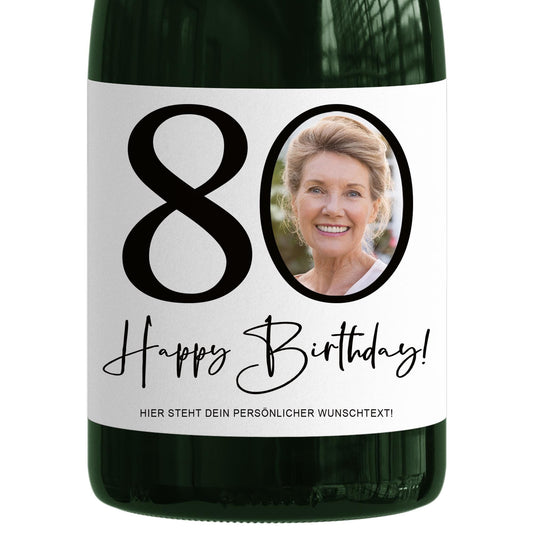 80. Geburtstag Sektetiketten personalisiert Foto Sekt Flaschenetiketten Geburtstagsgeschenk Geschenk Sektflasche Etiketten 2 Stk. | 10x12 cm