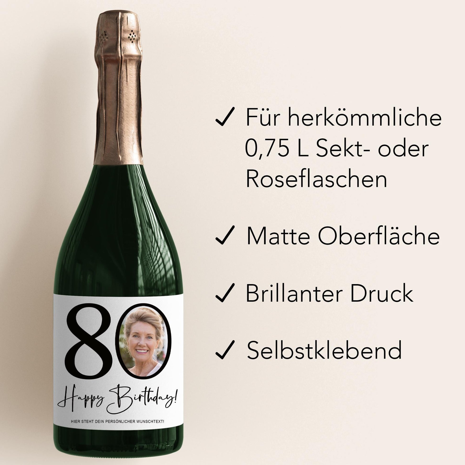 80. Geburtstag Sektetiketten personalisiert Foto Sekt Flaschenetiketten Geburtstagsgeschenk Geschenk Sektflasche Etiketten 2 Stk. | 10x12 cm