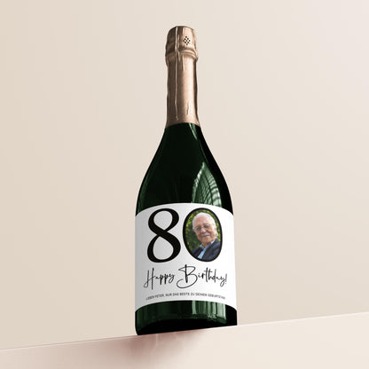 80. Geburtstag Sektetiketten personalisiert Foto Sekt Flaschenetiketten Geburtstagsgeschenk Geschenk Sektflasche Etiketten 2 Stk. | 10x12 cm
