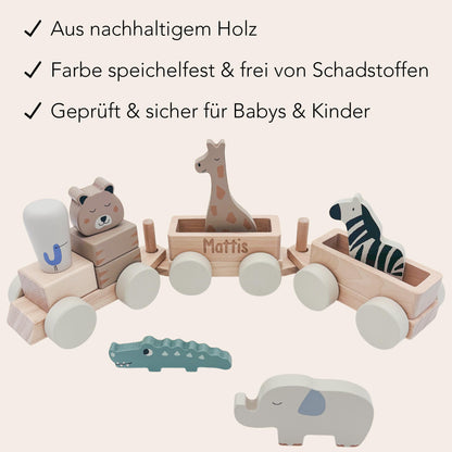 Holzzug mit Namen personalisiert Holzeisenbahn Geburt Geburtsgeschenk Jungen Mädchen Zug aus Holz Baby Geschenk Holzspielzeug