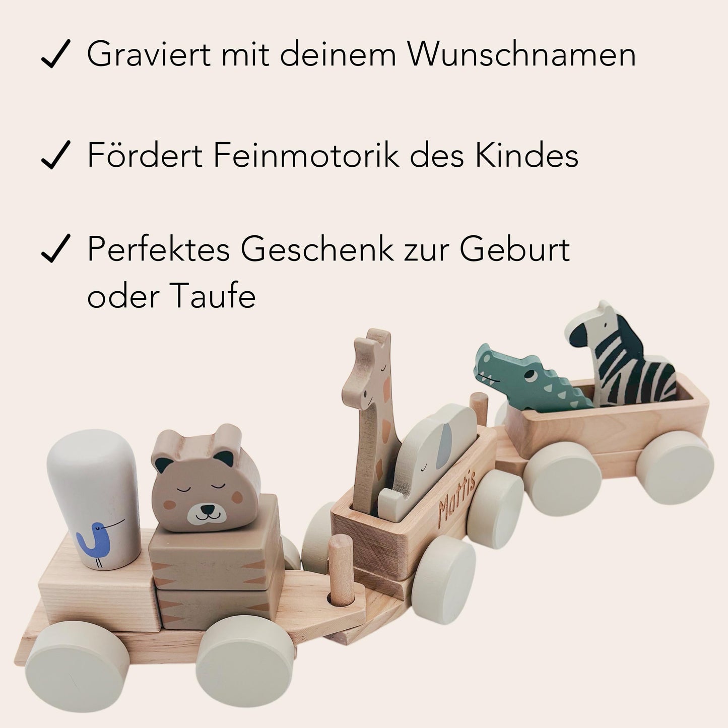 Holzzug mit Namen personalisiert Holzeisenbahn Geburt Geburtsgeschenk Jungen Mädchen Zug aus Holz Baby Geschenk Holzspielzeug