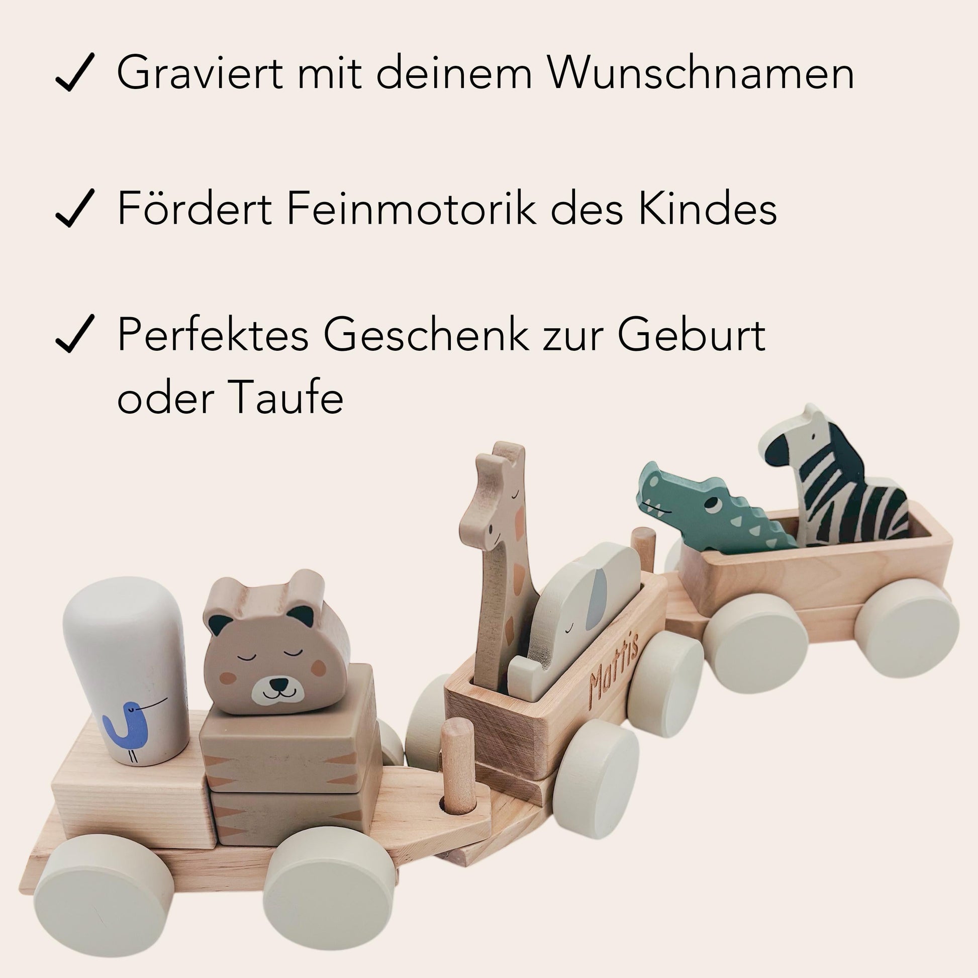Holzzug mit Namen personalisiert Holzeisenbahn Geburt Geburtsgeschenk Jungen Mädchen Zug aus Holz Baby Geschenk Holzspielzeug