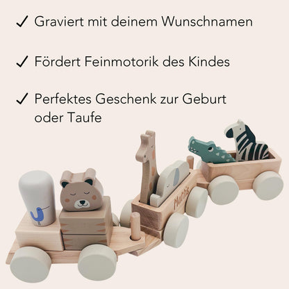Holzzug mit Namen personalisiert Holzeisenbahn Geburt Geburtsgeschenk Jungen Mädchen Zug aus Holz Baby Geschenk Holzspielzeug