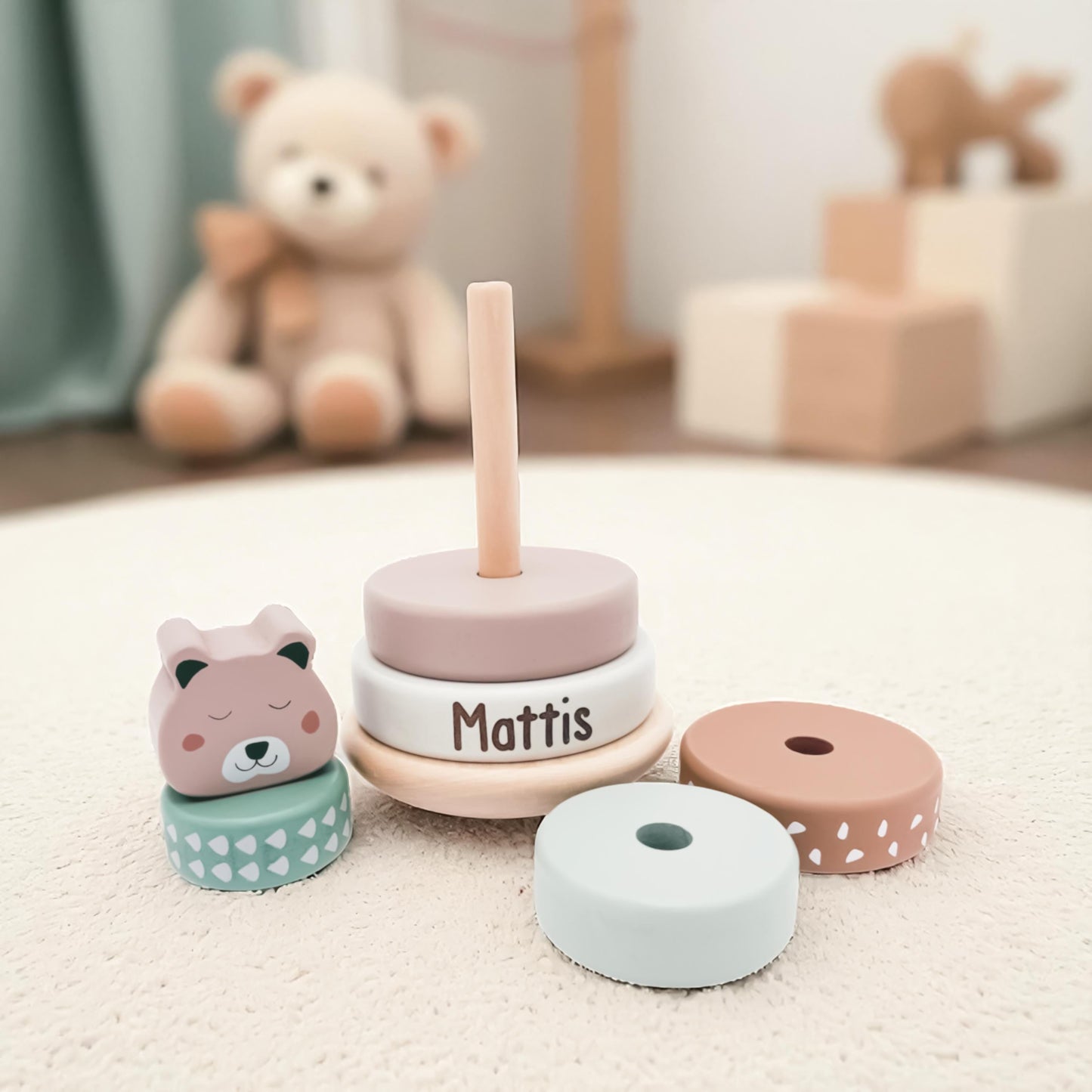 Stapelturm personalisiert Baby Holzspielzeug ab 1 Jahr Taufgeschenk für Mädchen Jungen Spielzeug aus Holz Babygeschenk Geburtsgeschenk