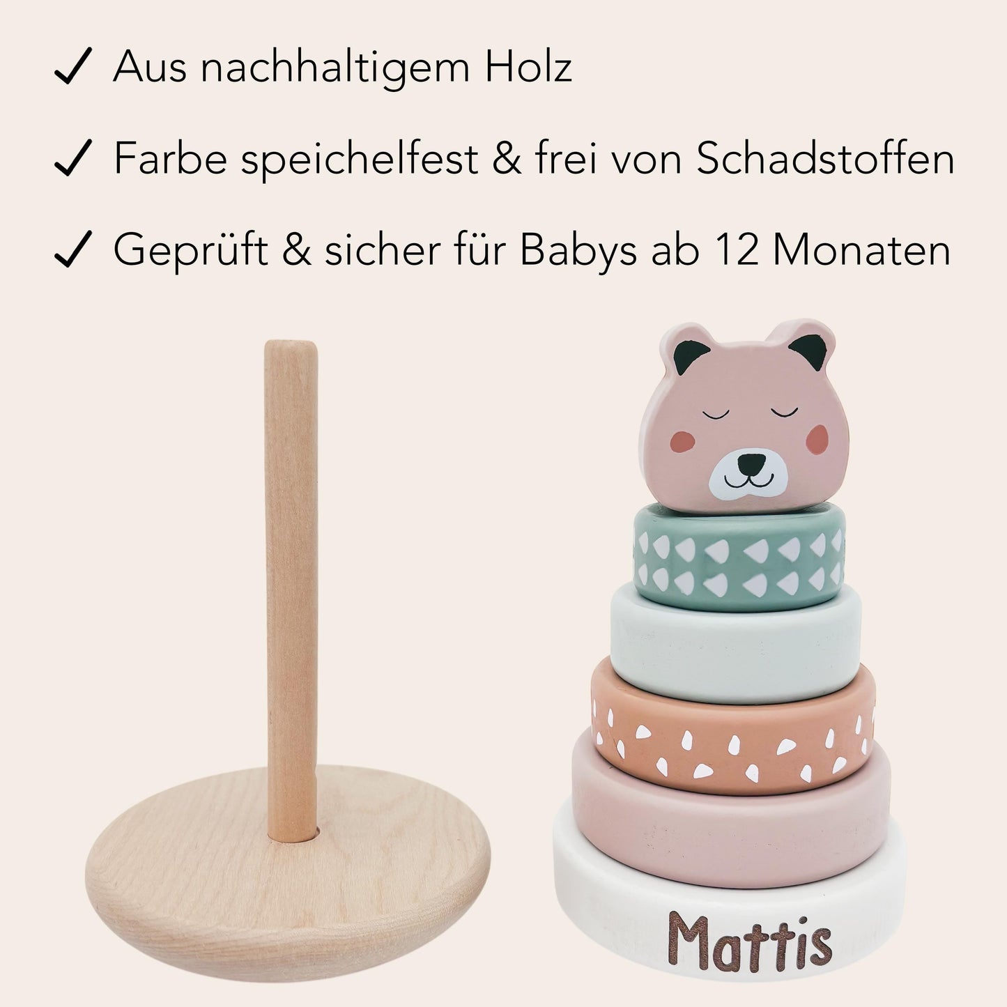 Stapelturm personalisiert Baby Holzspielzeug ab 1 Jahr Taufgeschenk für Mädchen Jungen Spielzeug aus Holz Babygeschenk Geburtsgeschenk