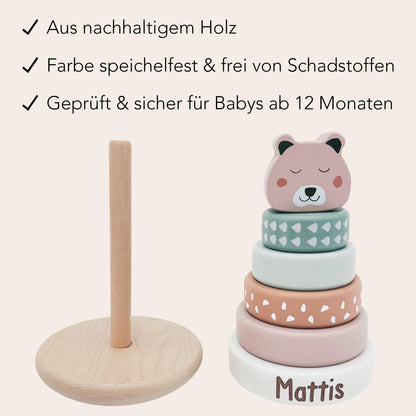 Stapelturm personalisiert Baby Holzspielzeug ab 1 Jahr Taufgeschenk für Mädchen Jungen Spielzeug aus Holz Babygeschenk Geburtsgeschenk