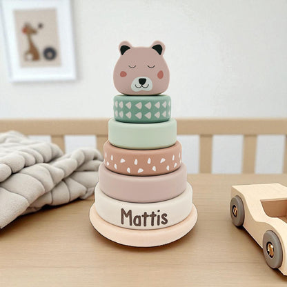 Stapelturm personalisiert Baby Holzspielzeug ab 1 Jahr Taufgeschenk für Mädchen Jungen Spielzeug aus Holz Babygeschenk Geburtsgeschenk