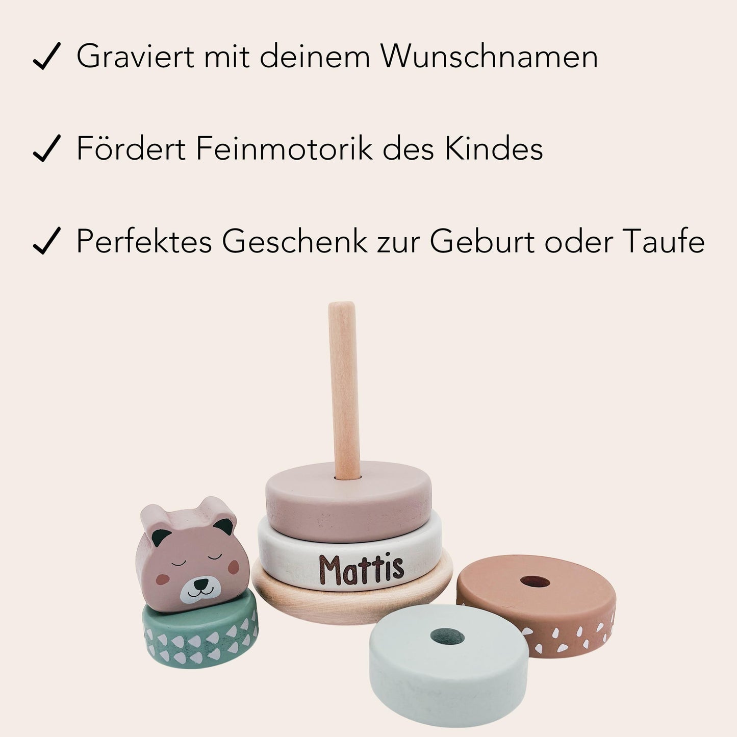 Stapelturm personalisiert Baby Holzspielzeug ab 1 Jahr Taufgeschenk für Mädchen Jungen Spielzeug aus Holz Babygeschenk Geburtsgeschenk