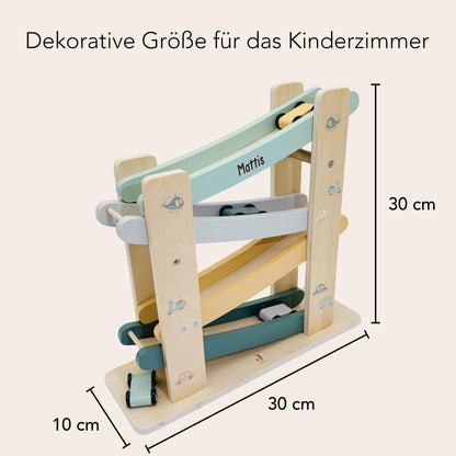 Kugelbahn Holz mit Autos personalisiert Autorampe Baby Geschenk Babygeschenk Taufgeschenk für Mädchen Jungen Geburtsgeschenk