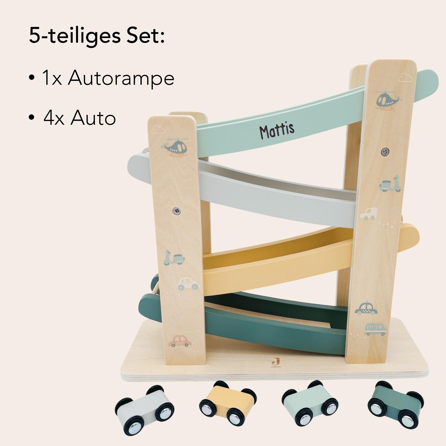 Kugelbahn Holz mit Autos personalisiert Autorampe Baby Geschenk Babygeschenk Taufgeschenk für Mädchen Jungen Geburtsgeschenk