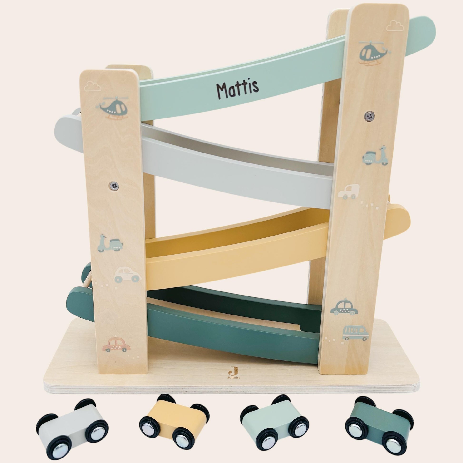 Kugelbahn Holz mit Autos personalisiert Autorampe Baby Geschenk Babygeschenk Taufgeschenk für Mädchen Jungen Geburtsgeschenk
