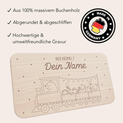 Frühstücksbrettchen personalisiert Hier krümelt Brettchen Holz Holzbrett für Kinder Geschenk Baby Taufgeschenk Frühstücksbrett mit Gravur
