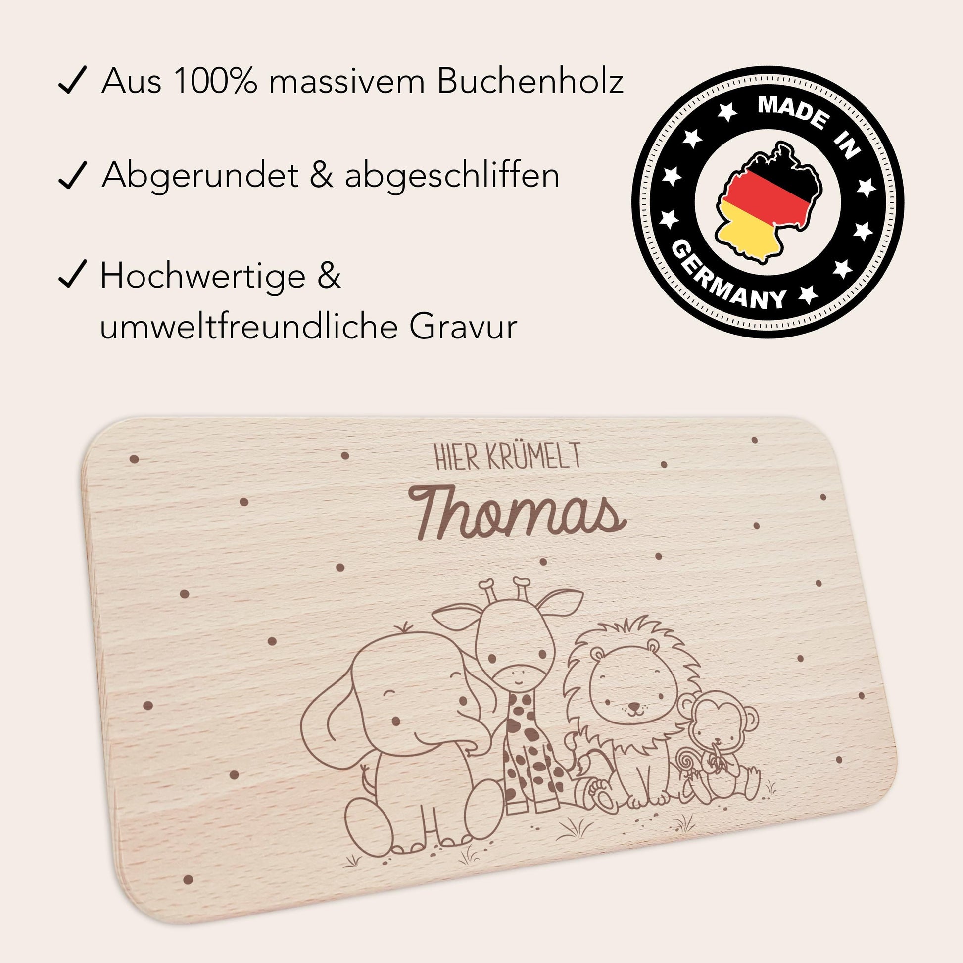 Frühstücksbrettchen personalisiert Hier krümelt Brettchen Holz Holzbrett für Kinder Geschenk Baby Geburtsgeschenk Frühstücksbrett mit Gravur