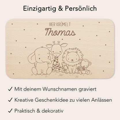 Frühstücksbrettchen personalisiert Hier krümelt Brettchen Holz Holzbrett für Kinder Geschenk Baby Geburtsgeschenk Frühstücksbrett mit Gravur