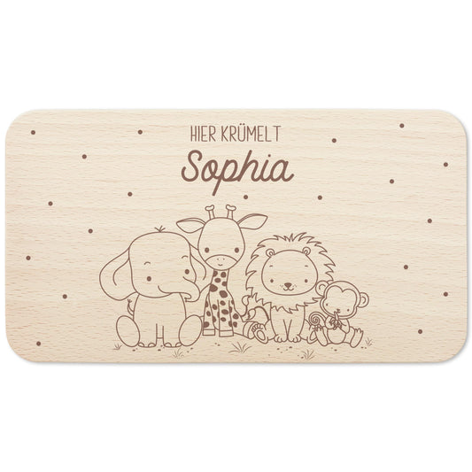 Frühstücksbrettchen personalisiert Hier krümelt Brettchen Holz Holzbrett für Kinder Geschenk Baby Geburtsgeschenk Frühstücksbrett mit Gravur