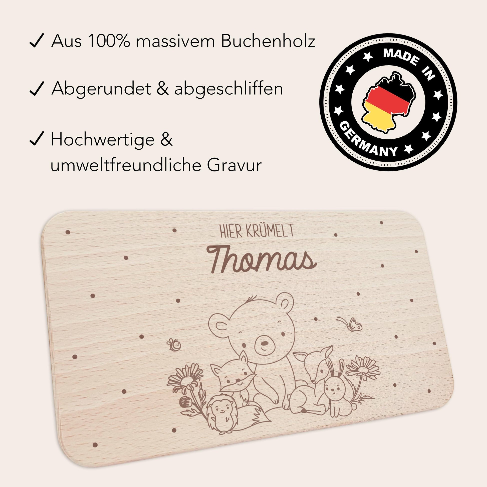 Frühstücksbrettchen personalisiert Hier krümelt Brettchen Holz Holzbrett für Kinder Geschenk Baby Geburtsgeschenk Frühstücksbrett mit Gravur