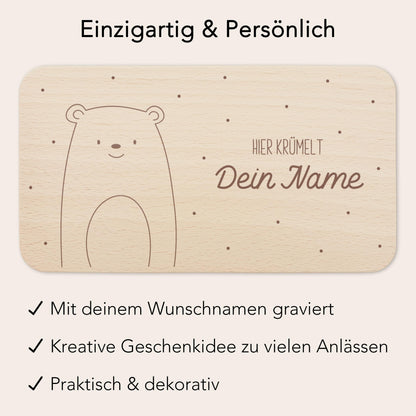 Frühstücksbrettchen Bär personalisiert Brettchen Holz Holzbrett für Kinder Geschenk Baby Geburtsgeschenk Frühstücksbrett mit Gravur