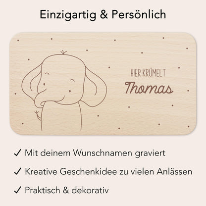 Frühstücksbrettchen Elefant personalisiert Brettchen Holz Holzbrett für Kinder Geschenk Baby Geburtsgeschenk Frühstücksbrett mit Gravur