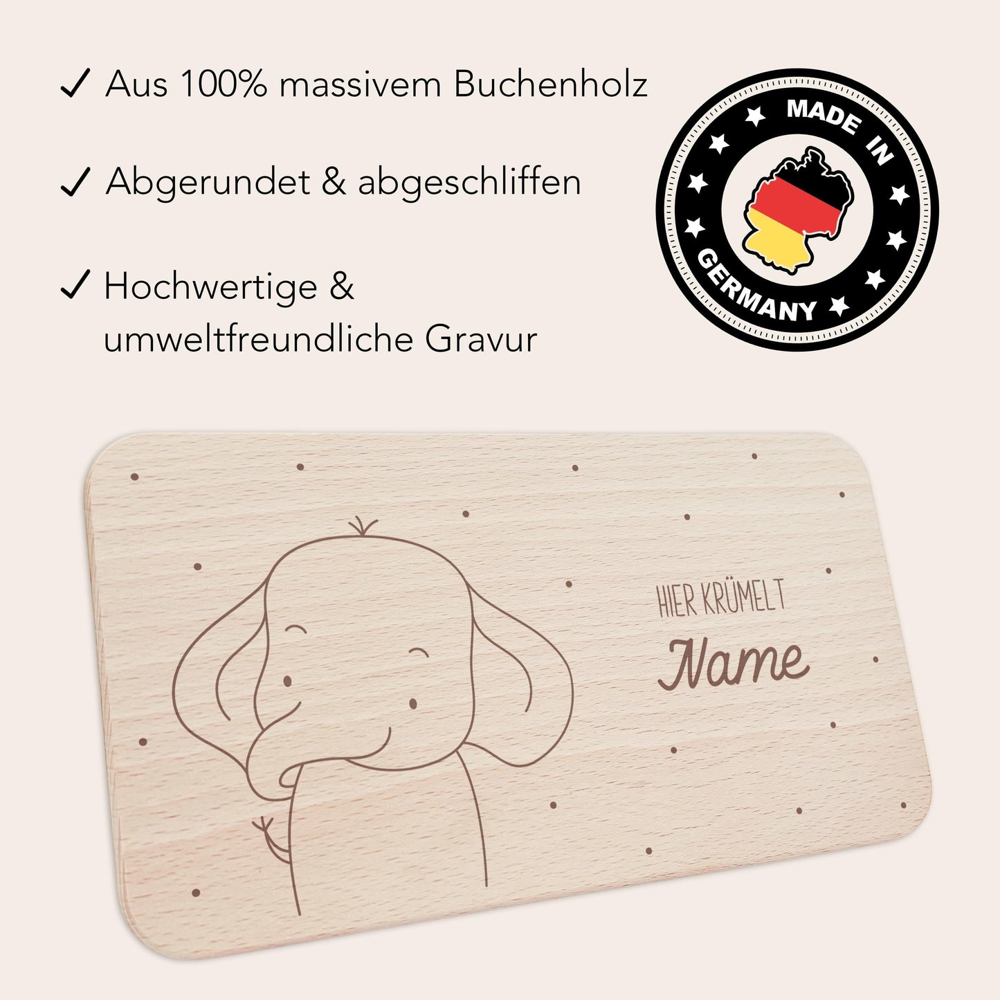 Frühstücksbrettchen Elefant personalisiert Brettchen Holz Holzbrett für Kinder Geschenk Baby Geburtsgeschenk Frühstücksbrett mit Gravur