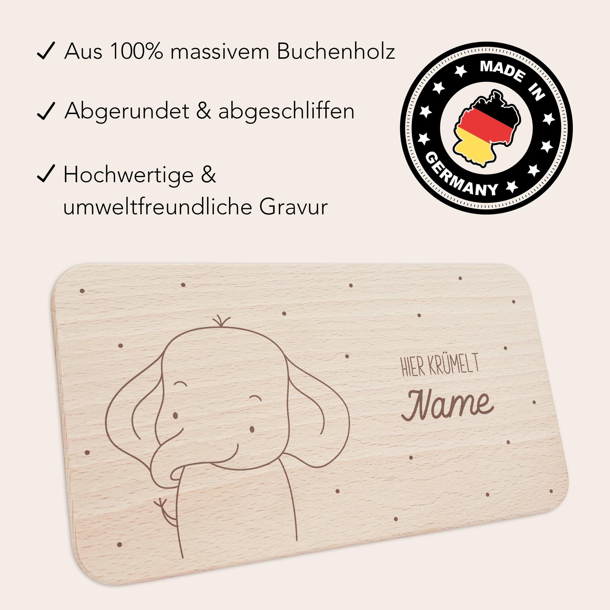 Frühstücksbrettchen Elefant personalisiert Brettchen Holz Holzbrett für Kinder Geschenk Baby Geburtsgeschenk Frühstücksbrett mit Gravur