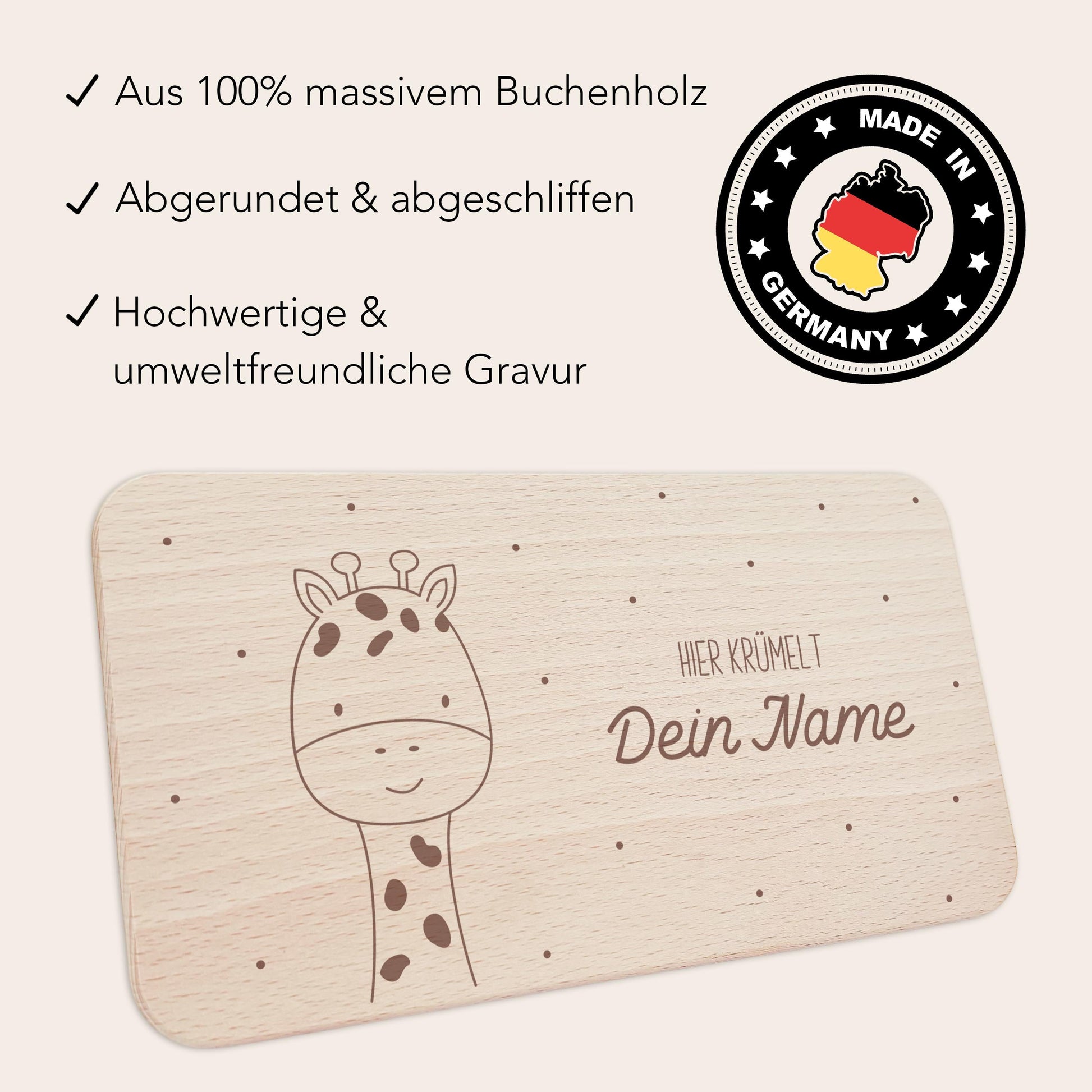 Frühstücksbrettchen Giraffe personalisiert Brettchen Holz Holzbrett für Kinder Geschenk Baby Geburtsgeschenk Frühstücksbrett mit Gravur