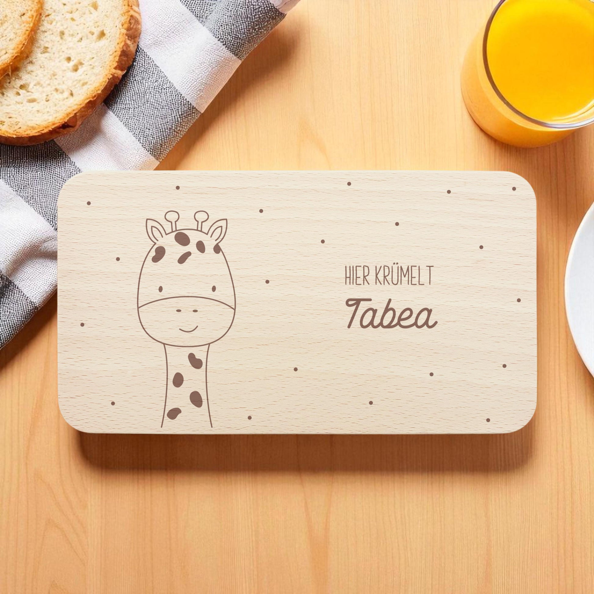 Frühstücksbrettchen Giraffe personalisiert Brettchen Holz Holzbrett für Kinder Geschenk Baby Geburtsgeschenk Frühstücksbrett mit Gravur