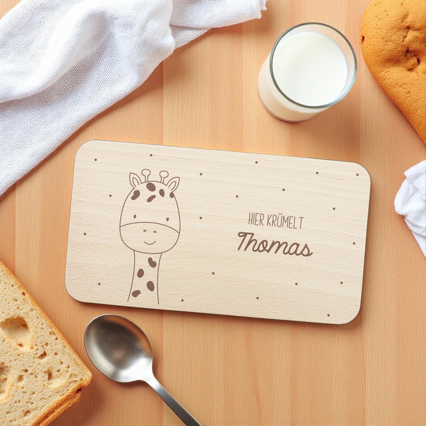 Frühstücksbrettchen Giraffe personalisiert Brettchen Holz Holzbrett für Kinder Geschenk Baby Geburtsgeschenk Frühstücksbrett mit Gravur
