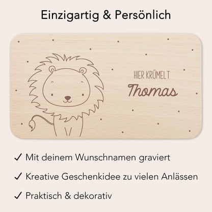 Frühstücksbrettchen Löwe personalisiert Brettchen Holz Holzbrett für Kinder Geschenk Baby Geburtsgeschenk Frühstücksbrett mit Gravur