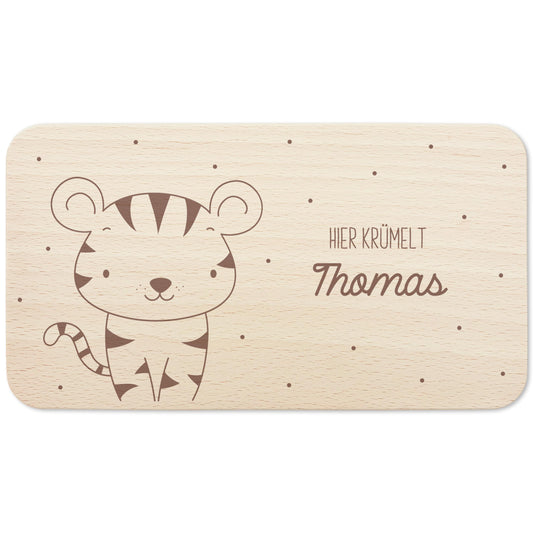 Frühstücksbrettchen Tiger personalisiert Brettchen Holz Holzbrett für Kinder Geschenk Baby Geburtsgeschenk Frühstücksbrett mit Gravur