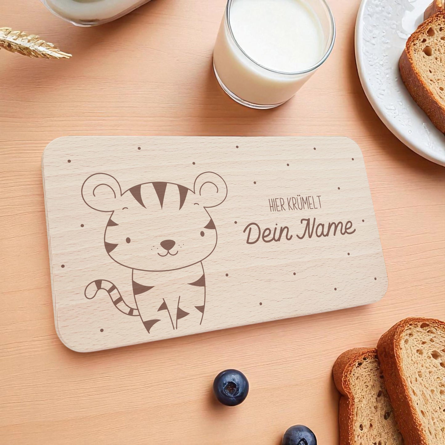 Frühstücksbrettchen Tiger personalisiert Brettchen Holz Holzbrett für Kinder Geschenk Baby Geburtsgeschenk Frühstücksbrett mit Gravur