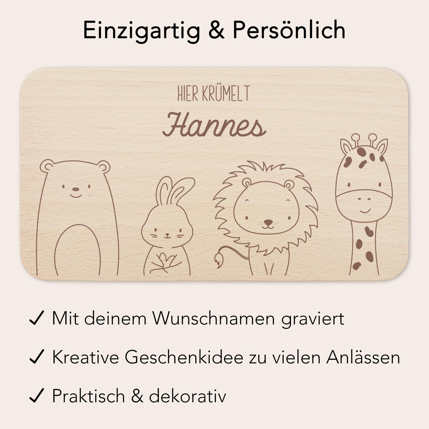 Frühstücksbrettchen Tiere personalisiert Brettchen Holz Holzbrett für Kinder Geschenk Baby Geburtsgeschenk Frühstücksbrett mit Gravur