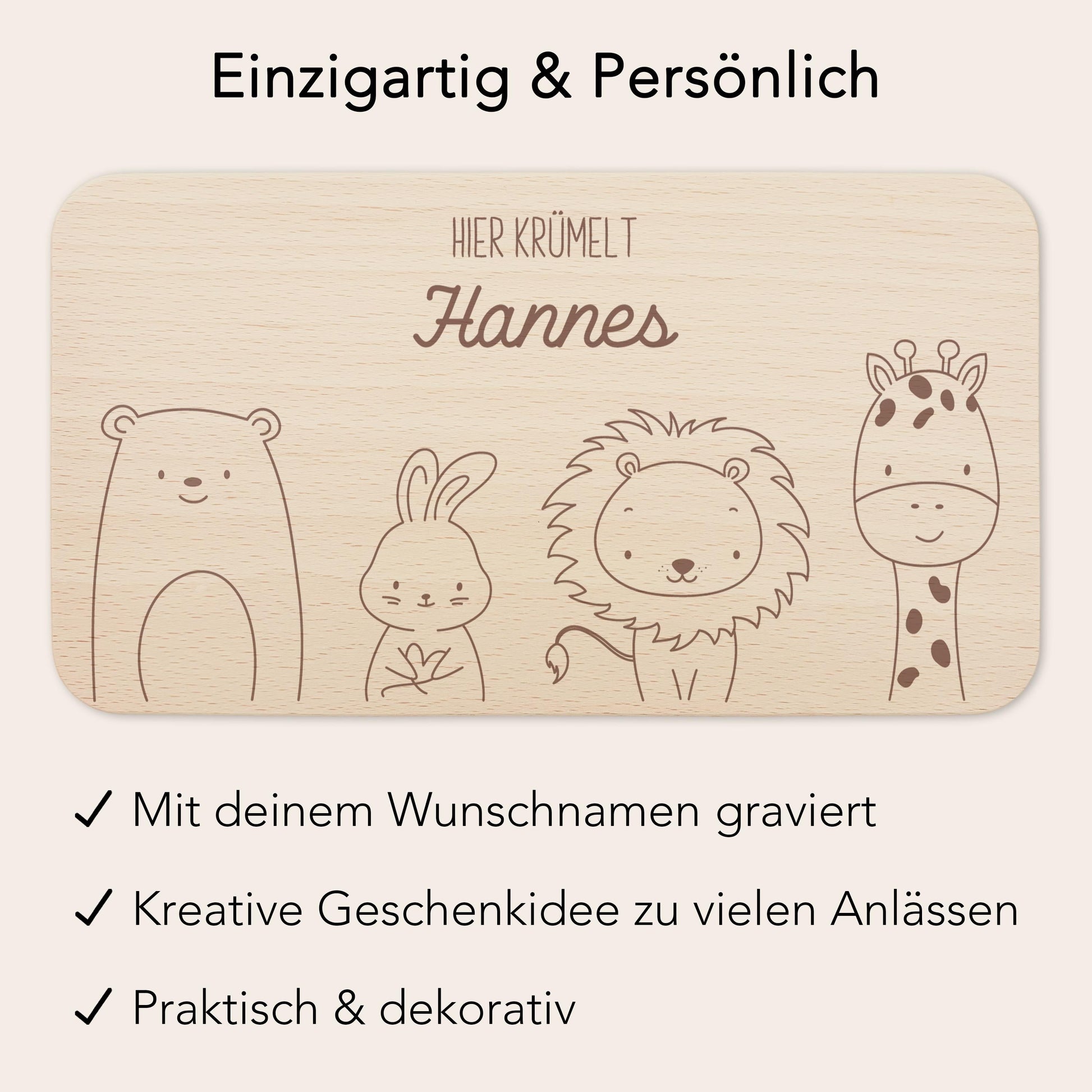 Frühstücksbrettchen Tiere personalisiert Brettchen Holz Holzbrett für Kinder Geschenk Baby Geburtsgeschenk Frühstücksbrett mit Gravur