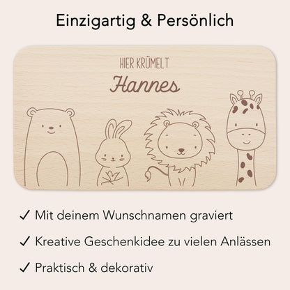 Frühstücksbrettchen Tiere personalisiert Brettchen Holz Holzbrett für Kinder Geschenk Baby Geburtsgeschenk Frühstücksbrett mit Gravur