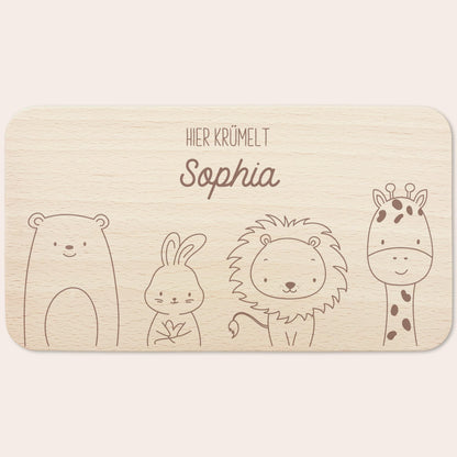 Frühstücksbrettchen Tiere personalisiert Brettchen Holz Holzbrett für Kinder Geschenk Baby Geburtsgeschenk Frühstücksbrett mit Gravur