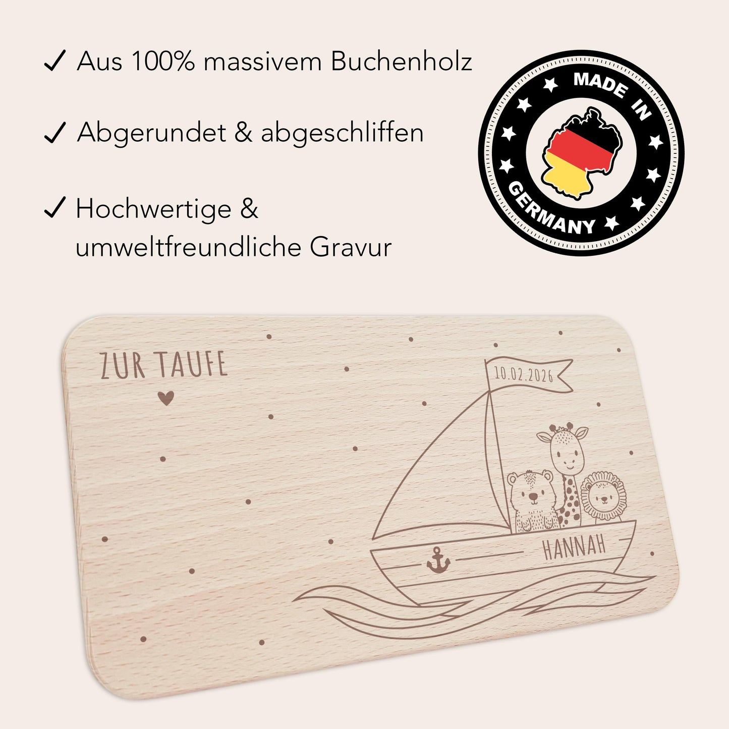 Frühstücksbrettchen Holz personalisiert Taufgeschenke für Mädchen Jungen Holzbrett für Kinder Geschenk Taufe Frühstücksbrett mit Gravur