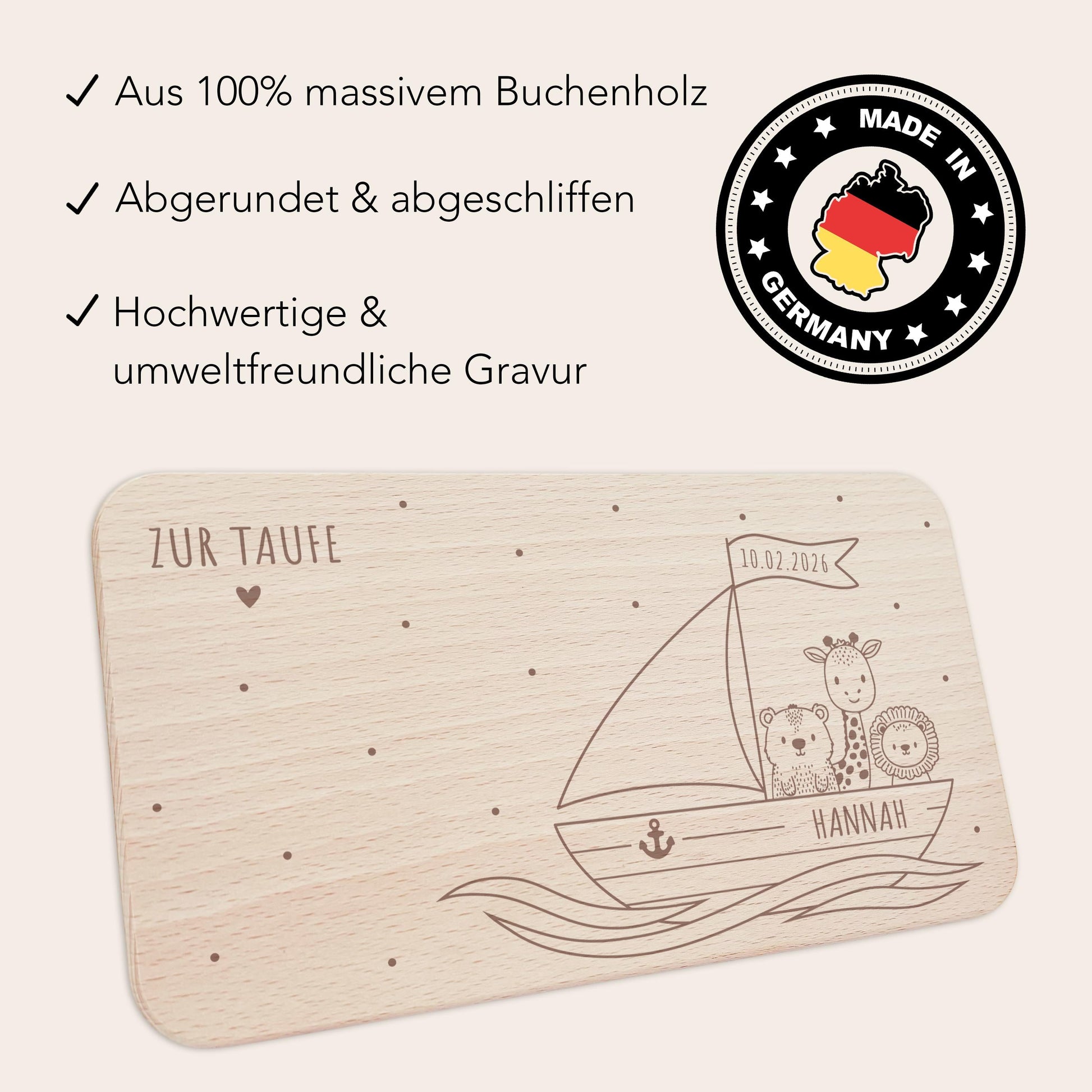 Frühstücksbrettchen Holz personalisiert Taufgeschenke für Mädchen Jungen Holzbrett für Kinder Geschenk Taufe Frühstücksbrett mit Gravur