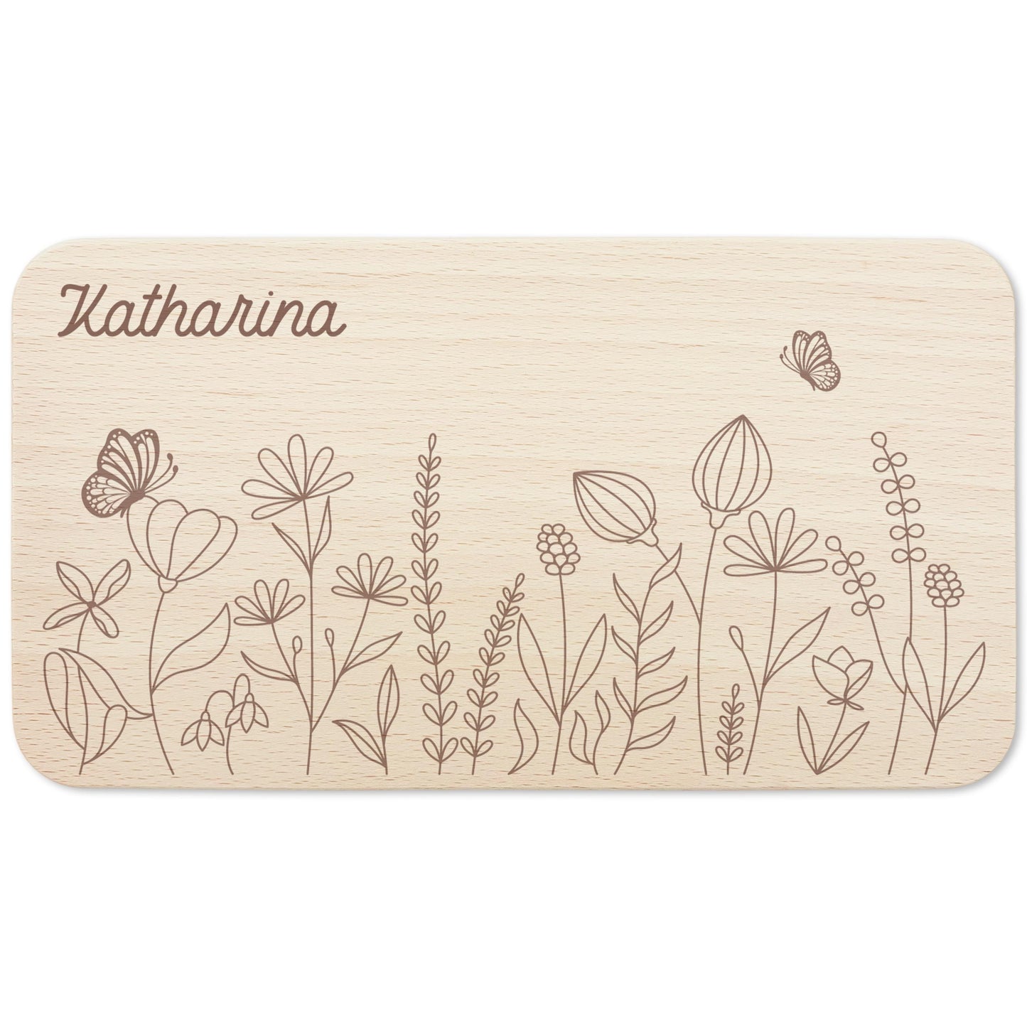Frühstücksbrettchen Mädchen personalisiert Holzbrett für Kinder Holz Geschenk Baby Wildblumen Holzbrettchen Brettchen Frühstücksbrett