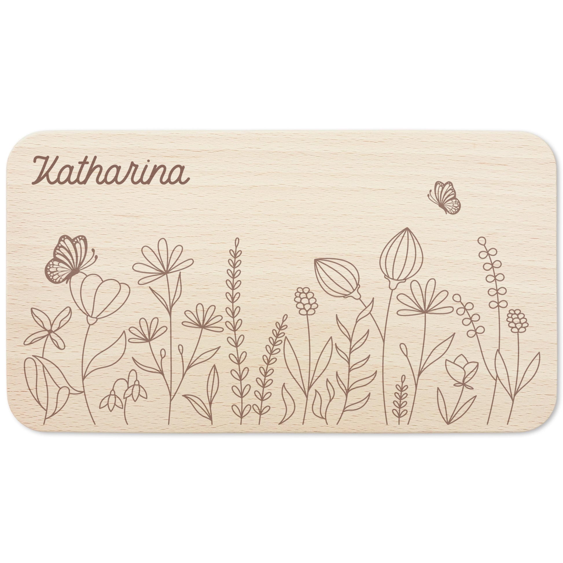 Frühstücksbrettchen Mädchen personalisiert Holzbrett für Kinder Holz Geschenk Baby Wildblumen Holzbrettchen Brettchen Frühstücksbrett