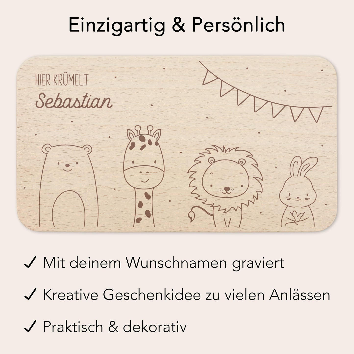Frühstücksbrettchen personalisiert Hier krümelt Brettchen Holz Holzbrett für Kinder Geschenk Baby Geburtsgeschenk Frühstücksbrett mit Gravur